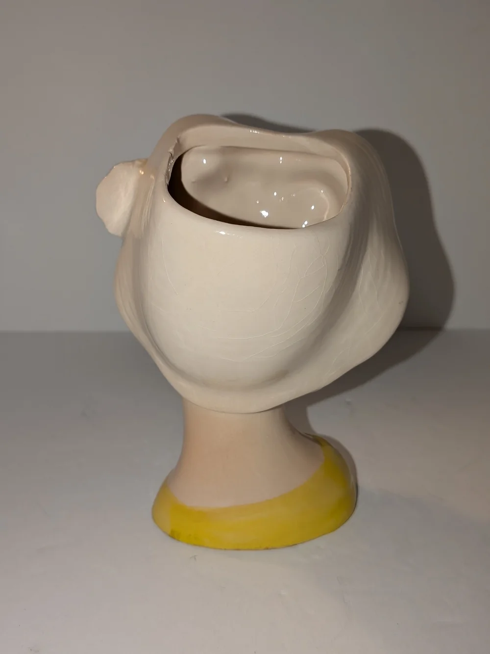 Vintage Brinn's Lady Head Vase with Yellow Dress and Blue Flower 5 Inches Tall